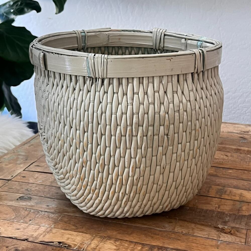 Antique Asian Rice Gathering Cream Basket 11.25"